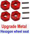 Wltoys 10428-B2 K949-12 Upgrade Metal 12MM Hexagon wheel seat,Tire adapter(4pcs)-Red